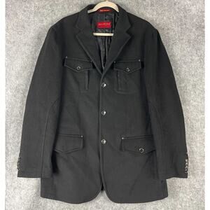 Mantoni Wool Cashmere Car Coat Mens 44L Black Lined Military Utility